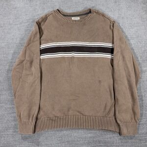 St Johns Bay Sweater Mens‎ XL Brown Good Striped Cotton Crewneck Pullover